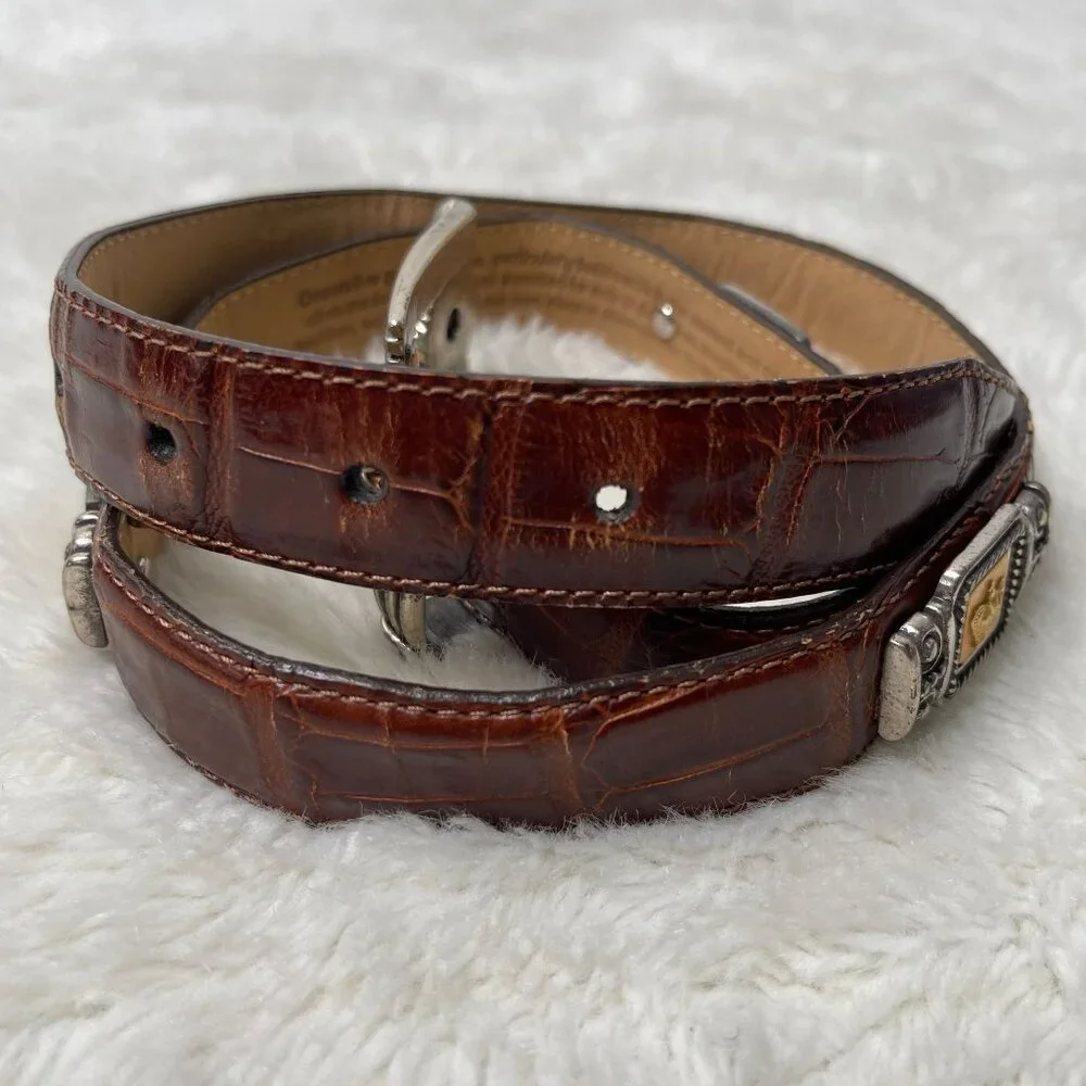 Brighton Museum Women's Brown Leather Rhinestone Belt Size Medium
